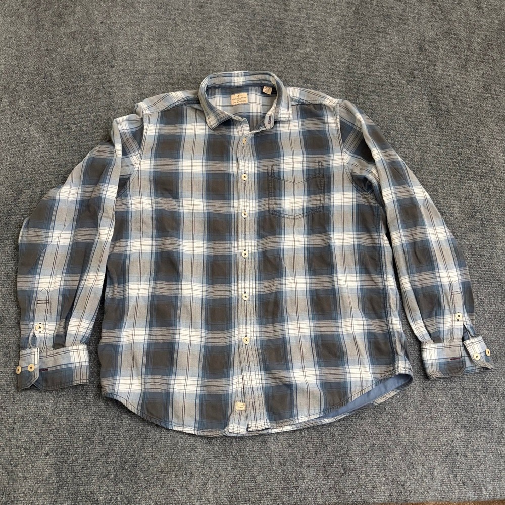 Tommy Bahama Jeans Mens Large Blue Plaid Long Sleeve Cotton Button Down Shirt
